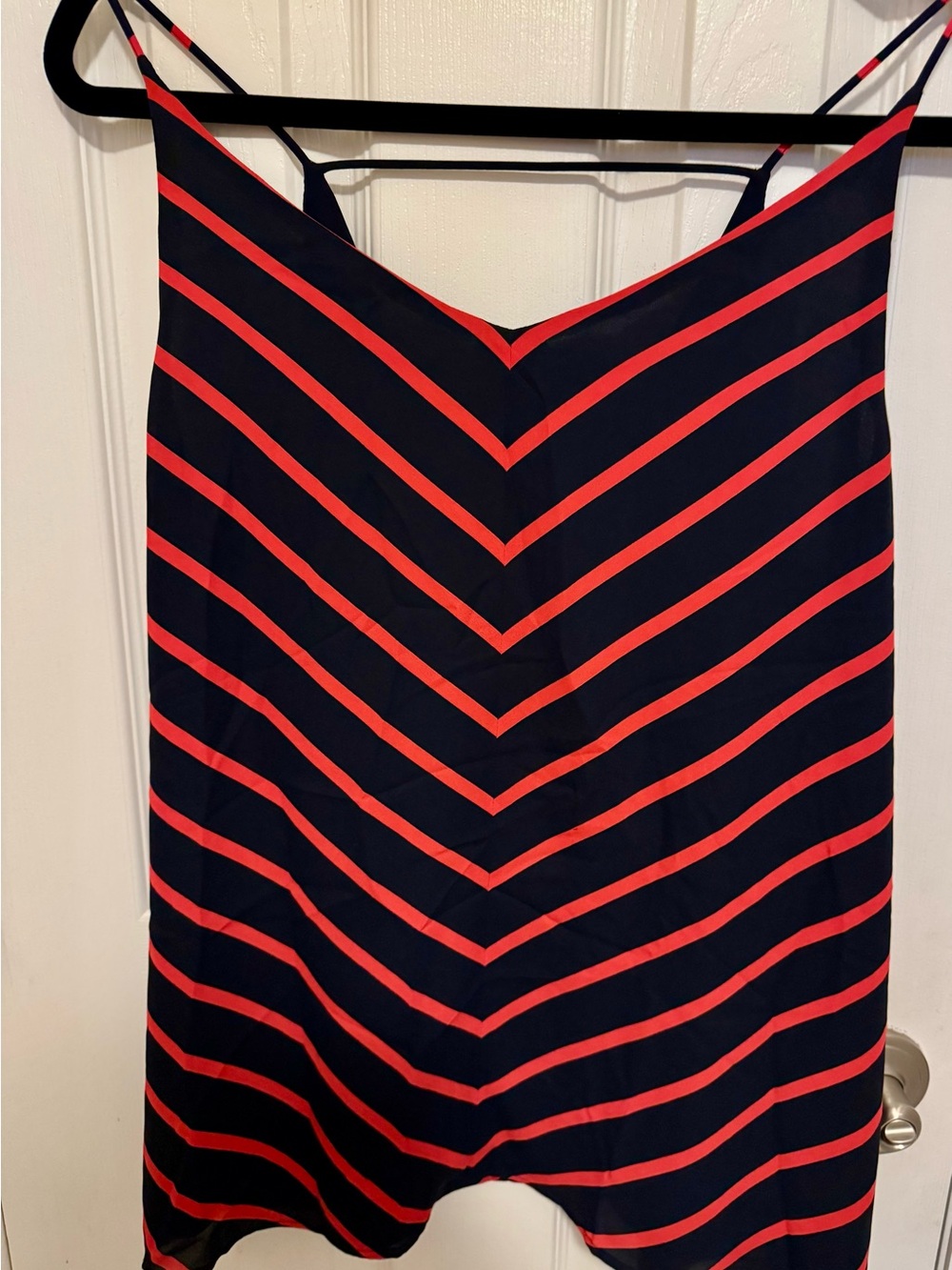 LOFT Navy and Red Chevron Striped V-Neck Cami Top